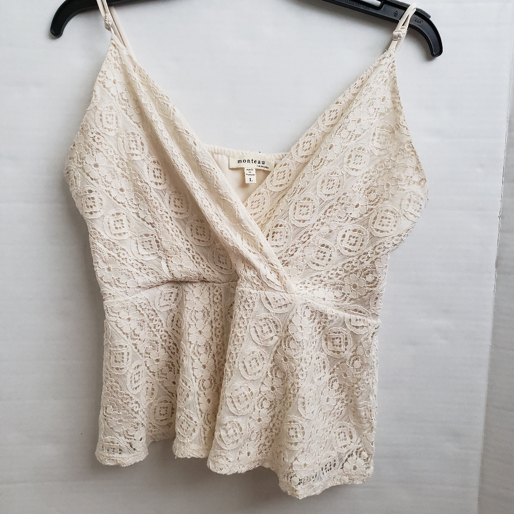 Monteau Crochet Sleeveless Tank Top Crop Large